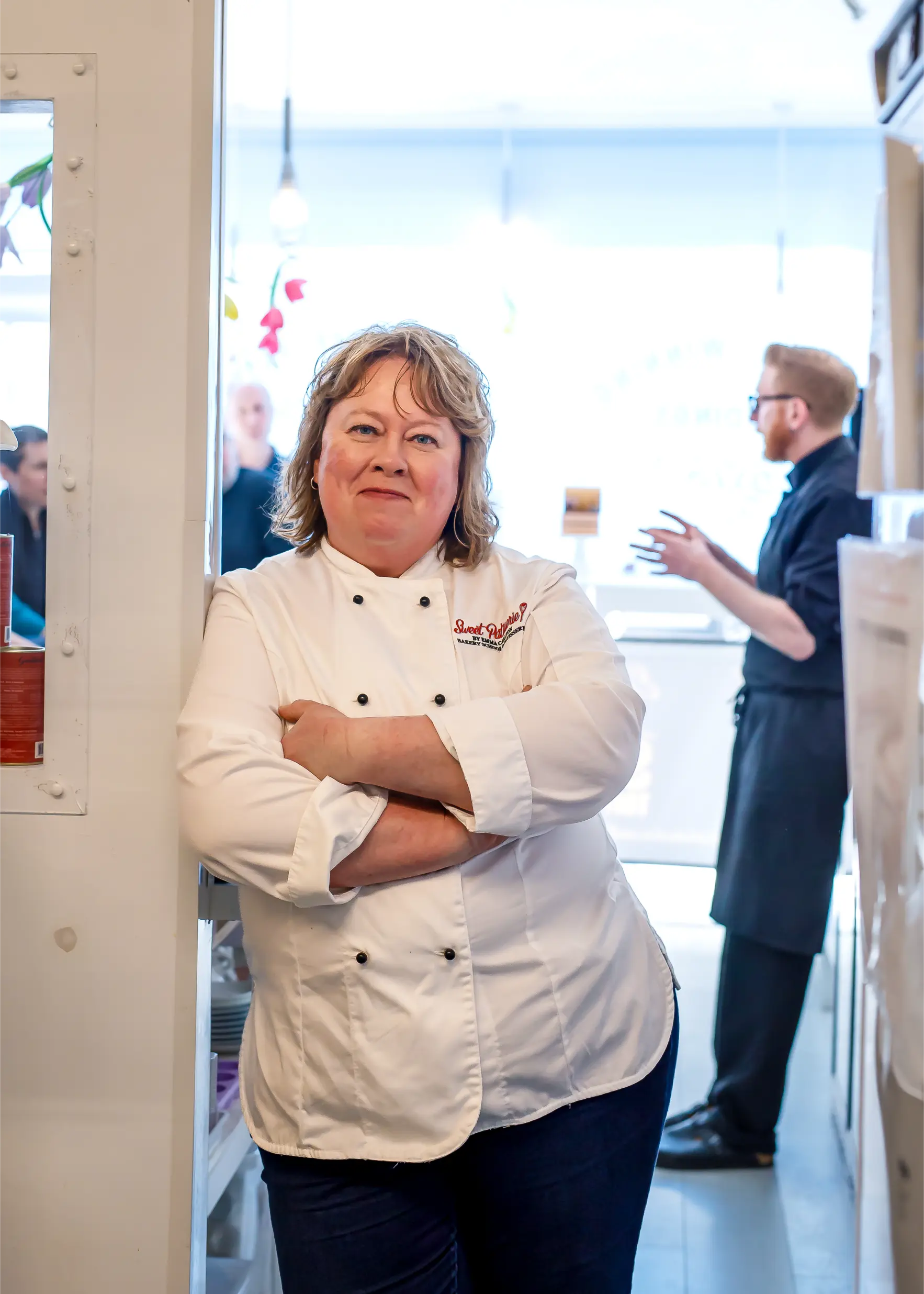 Emma Carlton in the bakery school kitchen
